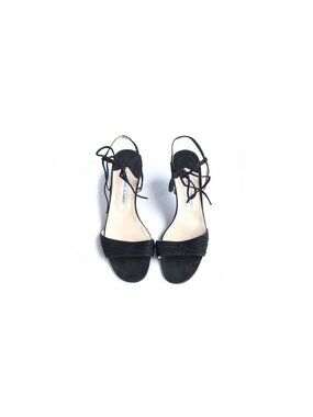 MANOLO BLAHNIK Sandals Black Suede Kitten Heels Size 8 | Eur 38